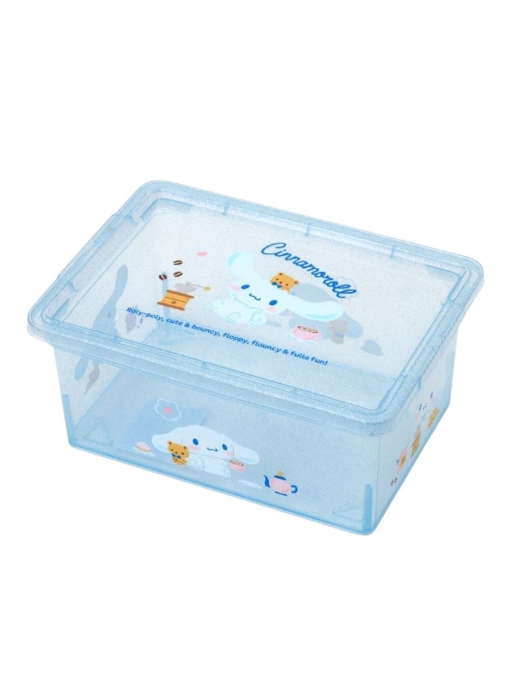 Cinnamoroll Light Blue Glitter Storage Box with Snap Closure Lid